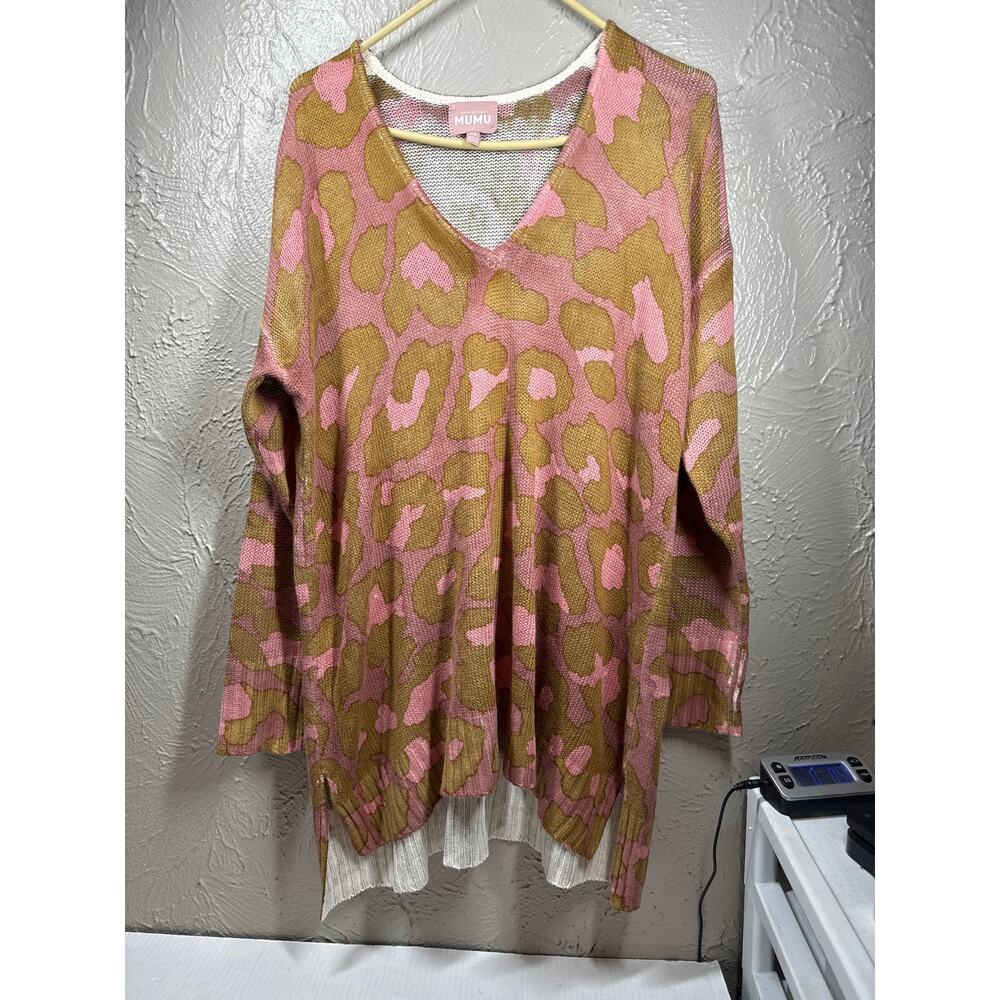 Show Me Your Mumu Hug Me Sweater Rosey Leopard Knit Oversized Sweater Size XS